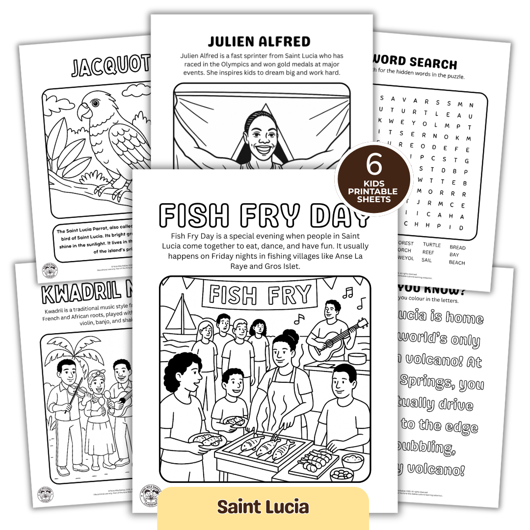Saint Lucia Culture Learning Pack | Printable Colouring Activities for Kids (PDF)